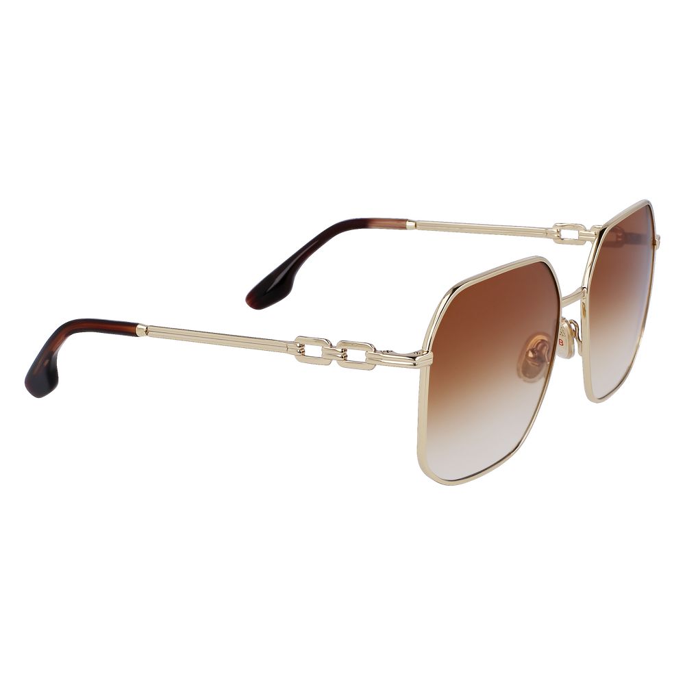 Sunglasses by Victoria Beckham for women in metal and gold featuring an opulent full-rim square frame design with a sophisticated gold coloured frame finish and high-performance gradient category-2-medium-tint lens.