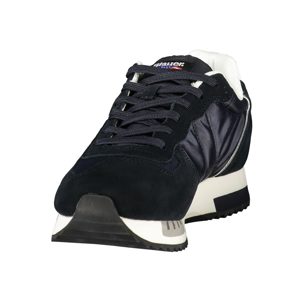 Athletic Sneakers by Blauer for men in polyester polyurethane leather blue & white features an architectural silhouette from the Men's Athletic Polyester Polyurethane Leather Sneakers collection, showcasing a architectural athletic style for a architectural look.