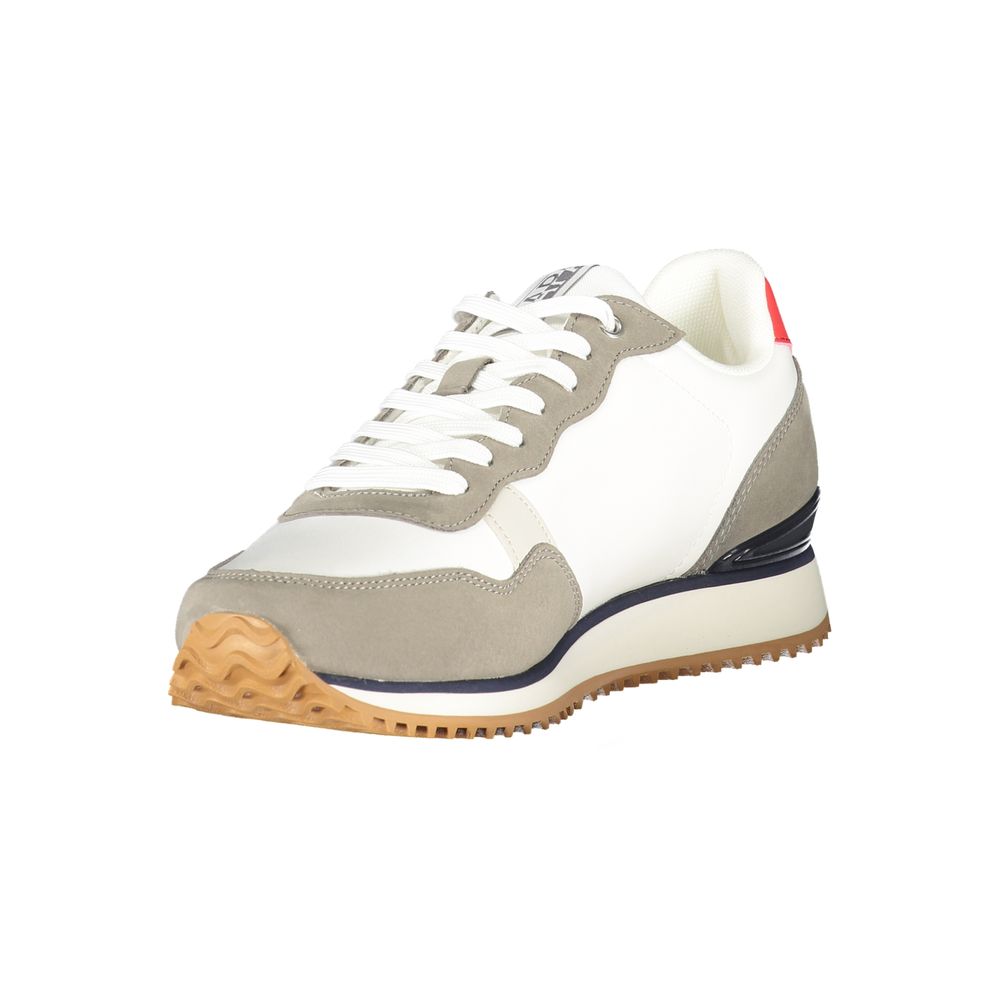 Athletic Sneakers by Napapijri for men in polyester blue, gray, red & print features an stately silhouette, showcasing the signature athletic style of the Men's Athletic Polyester Sneakers collection with a truly stately finish.