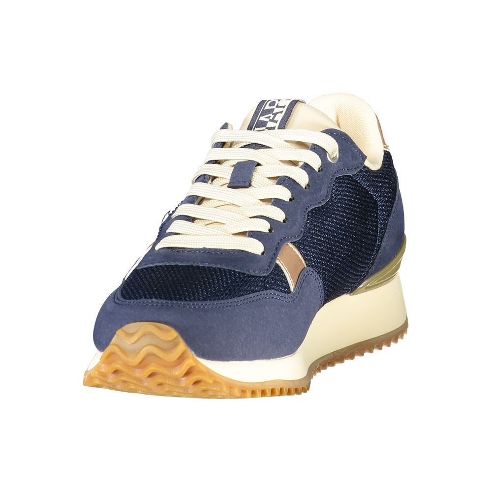 Athletic Sneakers by Napapijri for women in polyester blue, gold & print features an stately silhouette, showcasing the signature athletic style of the Women's Athletic Polyester Sneakers collection with a truly stately finish.