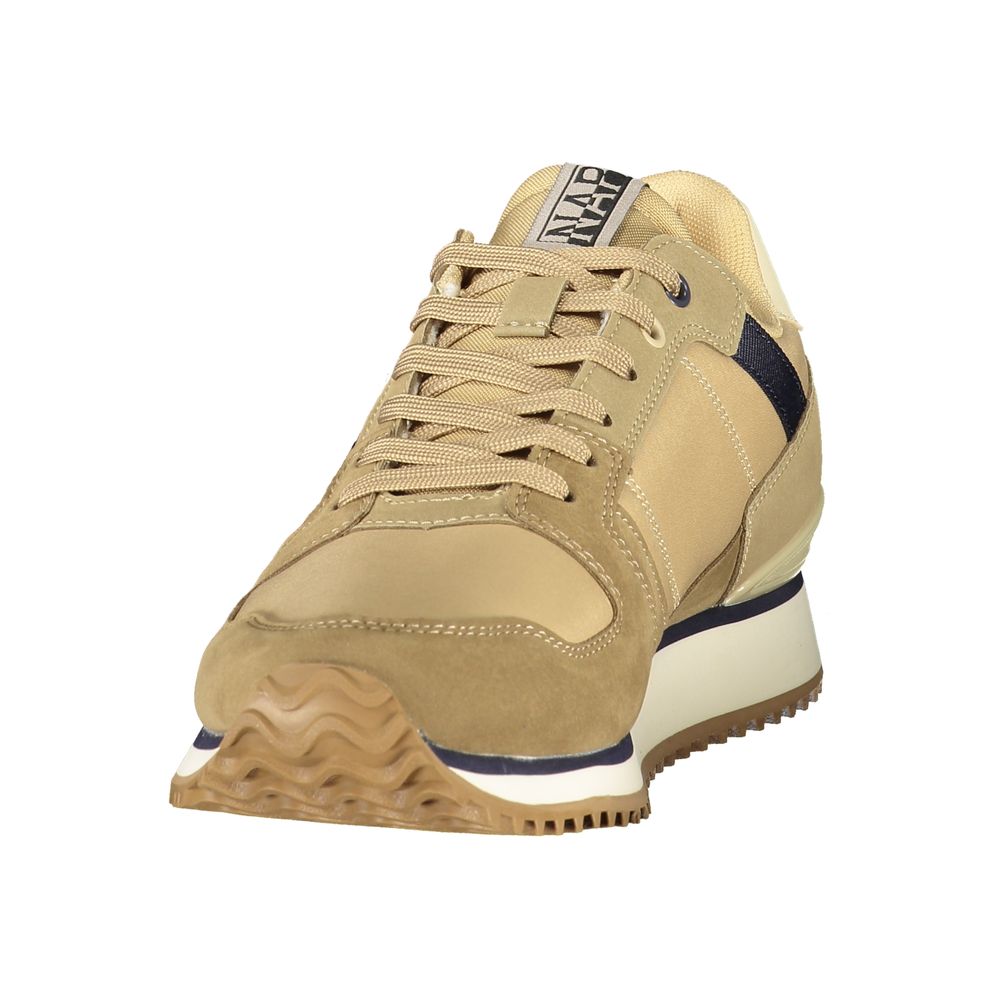 Athletic Sneakers by Napapijri for men in polyester blue, brown & print features an stately silhouette, showcasing the signature athletic style of the Men's Athletic Polyester Sneakers collection with a truly stately finish.