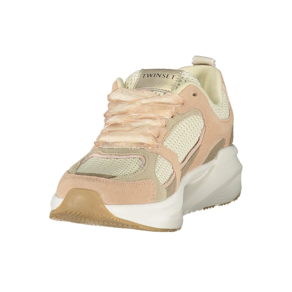 Athletic Sneakers by Twinset for women in polyester beige, pink & print presents a sleek silhouette, perfectly capturing the athletic style essence of Women's Athletic Polyester Sneakers with its sleek design and premium finish.