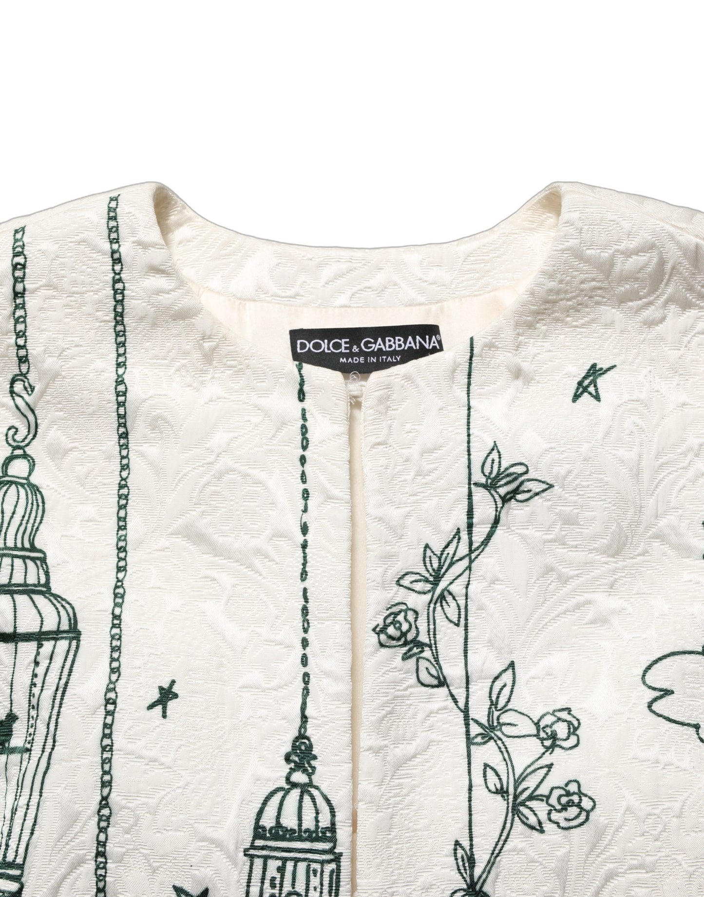 Dolce & Gabbana White Jacquard Garden Print Coat Jacket