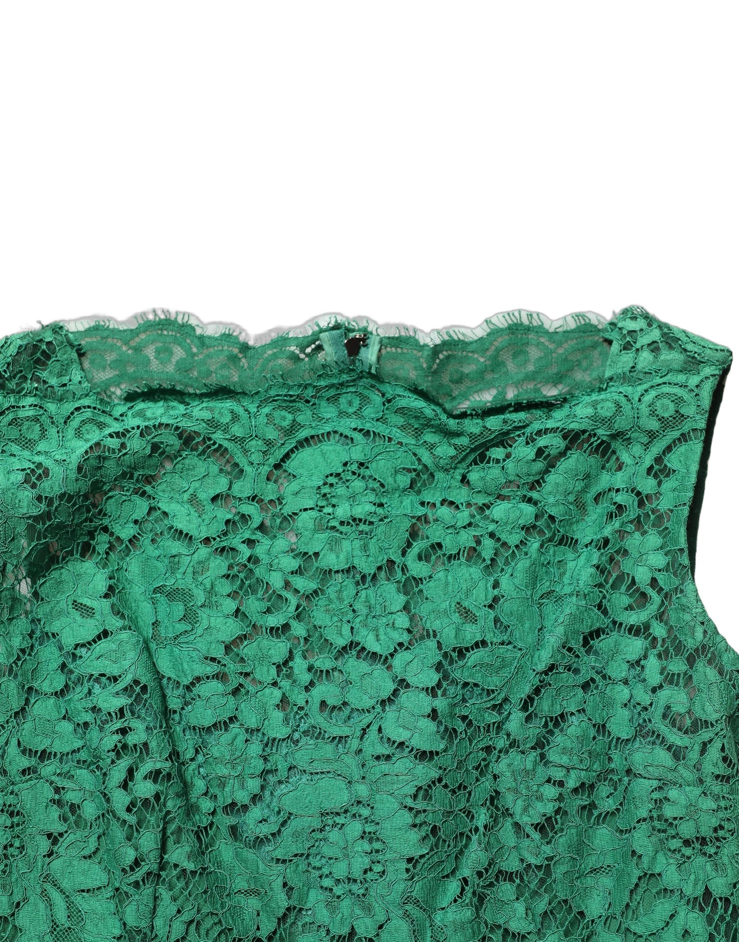 Dolce & Gabbana Green Floral Lace Cotton Sleeveless Midi Dress