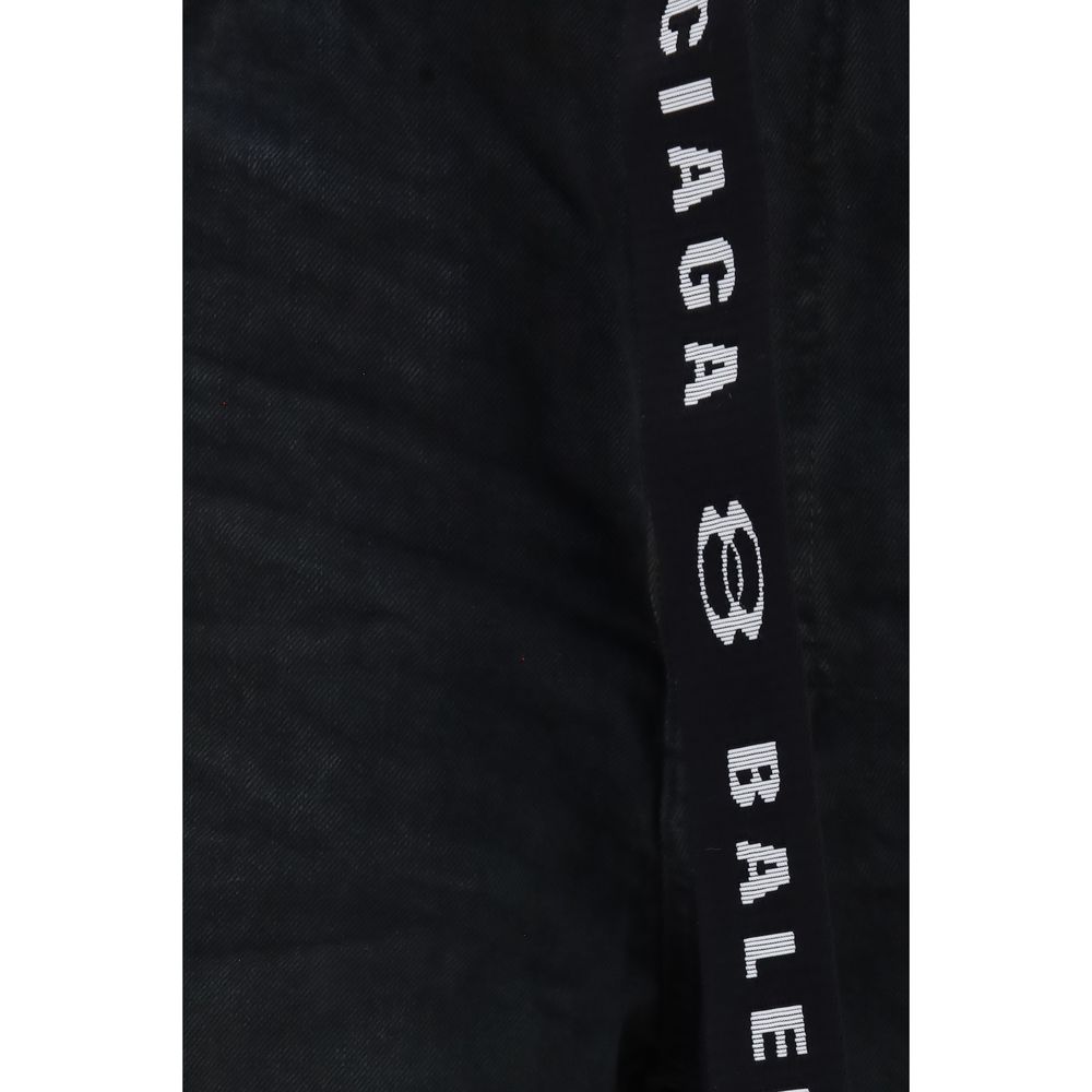 Denim Shorts by Balenciaga for men in denim cotton black & signature presents a utilitarian silhouette, showcasing a utilitarian regular-fit with a short and mid rise.