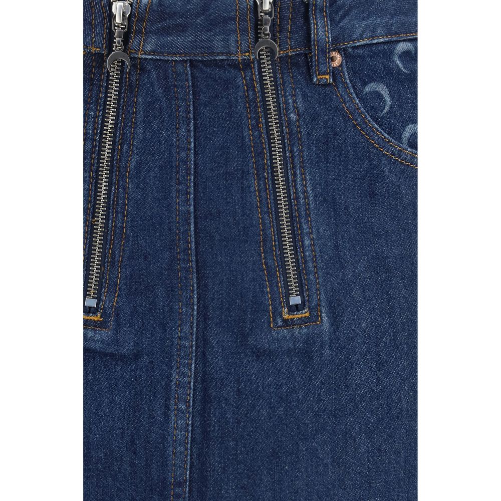 Skirt by Marine Serre for women in organic cotton twill blue features a contoured silhouette from the Women's Organic Cotton Twill Mini Skirt collection, characterized by its contoured mini for a contoured finish.
