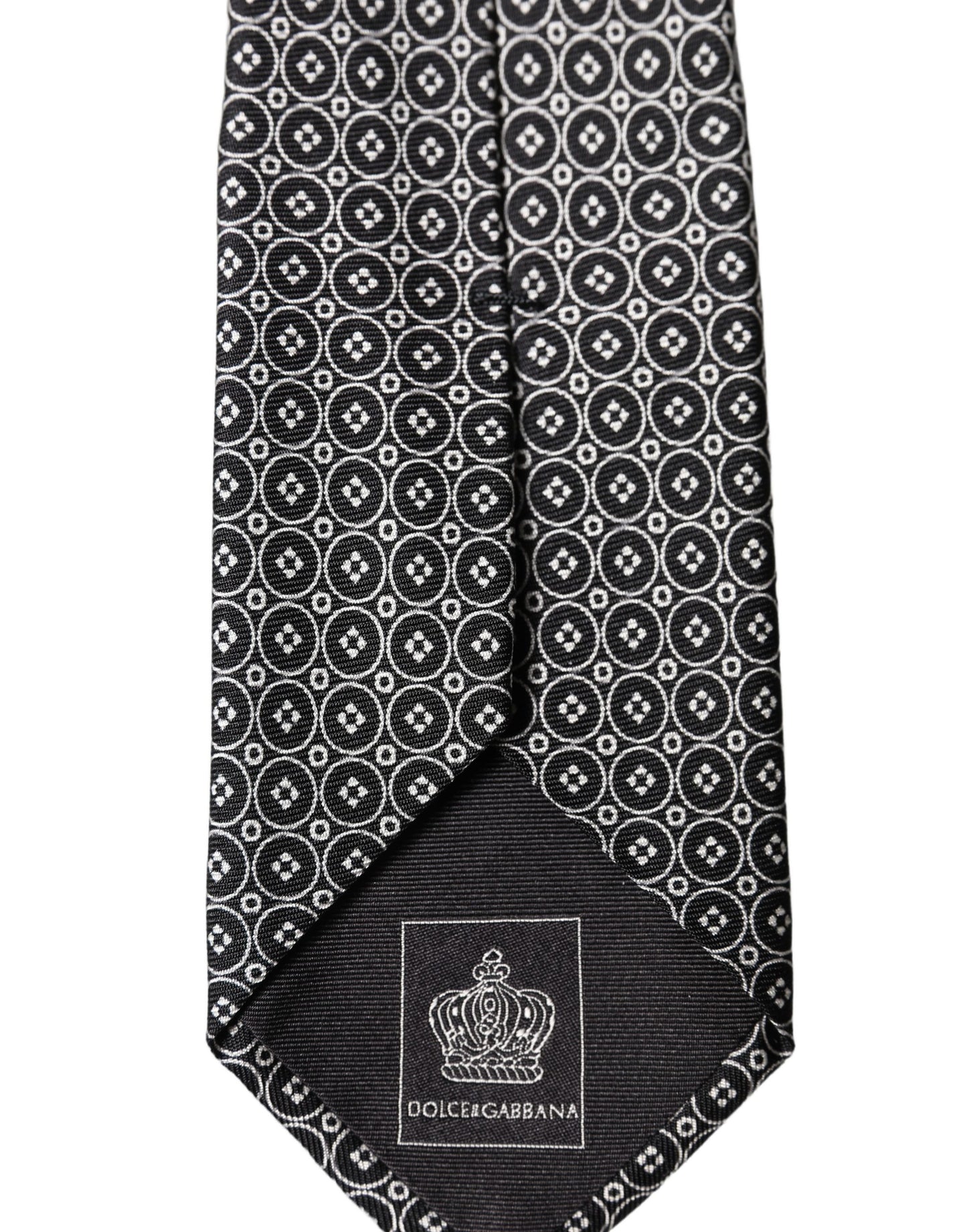 Dolce & Gabbana Black White Patterned Silk Adjustable Men Necktie Tie