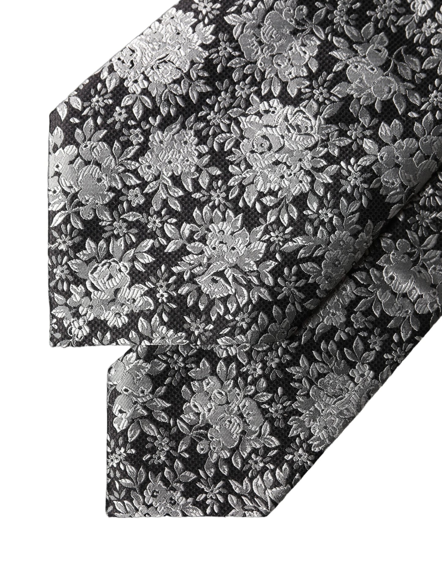 Dolce & Gabbana Black Silver Floral Silk Adjustable Women Necktie Tie