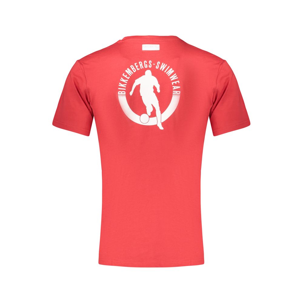 T-Shirt by Bikkembergs for men in cotton red & print showcases a dramatic silhouette, elegantly detailed with a dramatic crew neckline and for a truly dramatic finish.