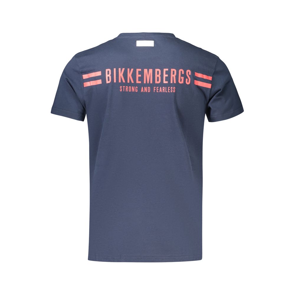 T-Shirt by Bikkembergs for men in cotton blue, print & striped showcases a fashionable silhouette, elegantly detailed with a fashionable and crew neckline for a sophisticated, high-fashion look.