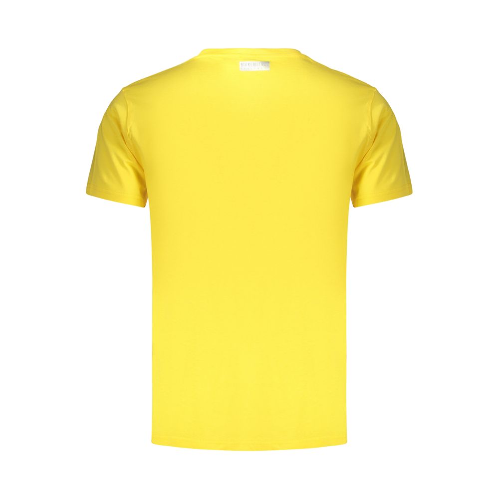 T-Shirt by Bikkembergs for men in cotton yellow showcases a fashionable silhouette, elegantly detailed with a fashionable and crew neckline for a sophisticated, high-fashion look.