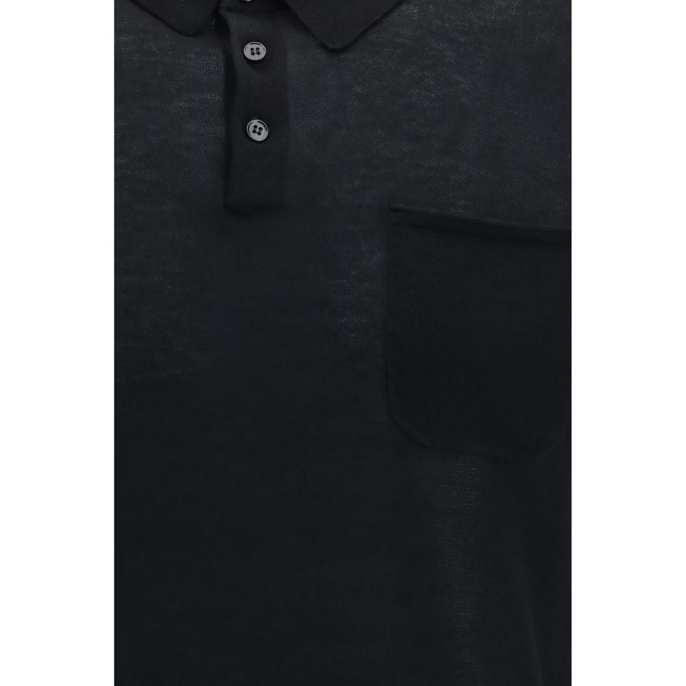 Aragona Cashmere Men's Regular Fit Cashmere Cotton Blend Polo Shirt - Black