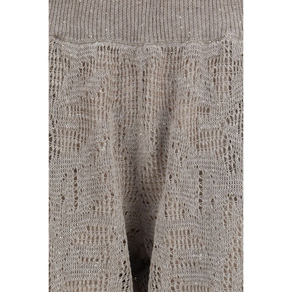 Pants by Brunello Cucinelli for women in linen cotton & sequins beige & floral features a stylish silhouette with a stylish relaxed-fit & regular-fit, long, and .
