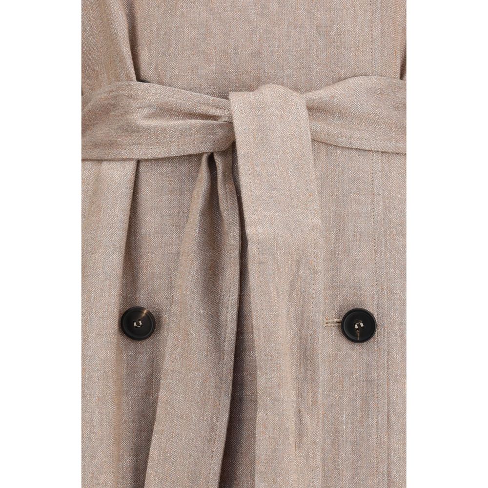 Trench Coat by Brunello Cucinelli for women in polyamide polyester & linen and multicolor, natural & signature presents a exquisite silhouette, showcasing a exquisite and functional pockets for an elevated aesthetic.