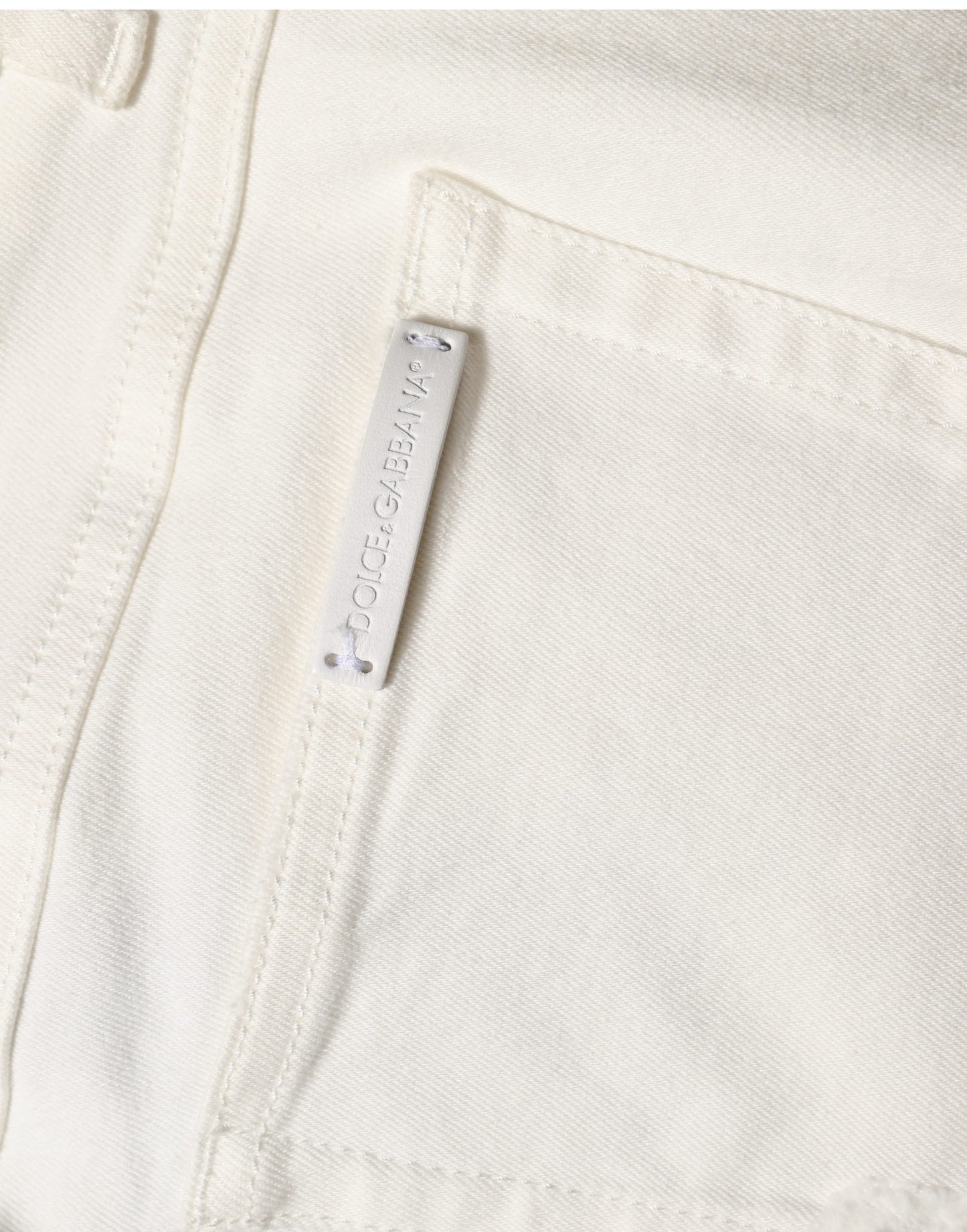 Dolce & Gabbana White Tattered Skinny Cotton Denim Jeans