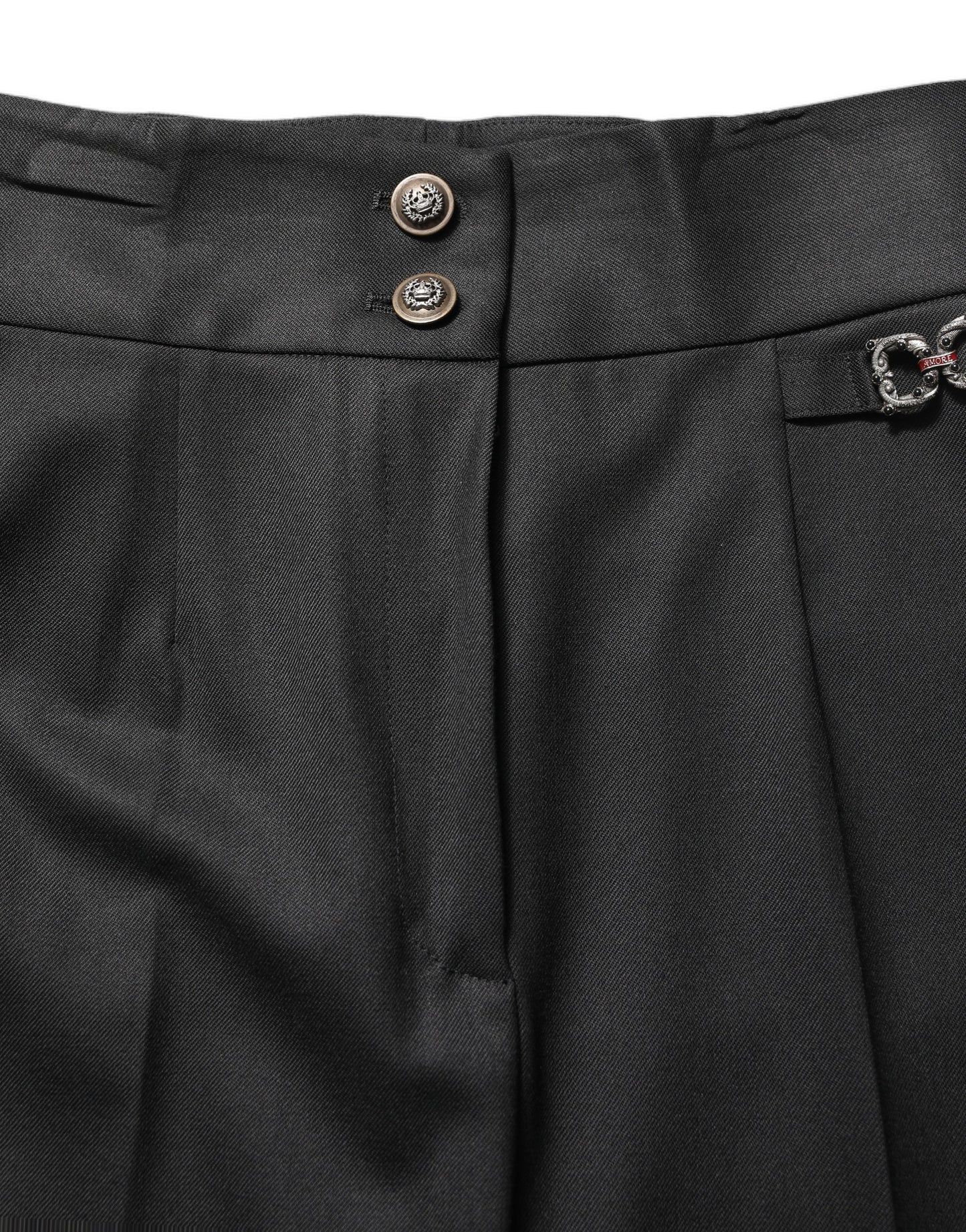 Dolce & Gabbana Black Wool High Waisted Logo Trouser Pants