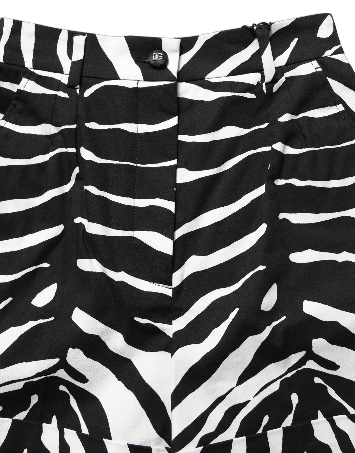 Dolce & Gabbana Women's High Rise Stretch Cotton Short Trousers - Black White Zebra Print