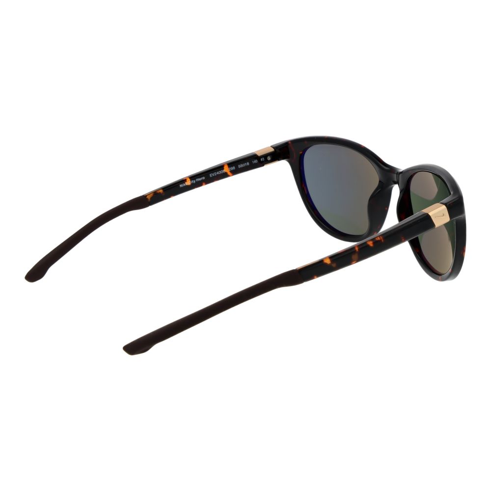 Sunglasses by Nike for women in black features an ethereal full-rim cat-eye frame design with black coloured frame frames and non-polarized category-3-dark-tint lens for a ethereal finish.