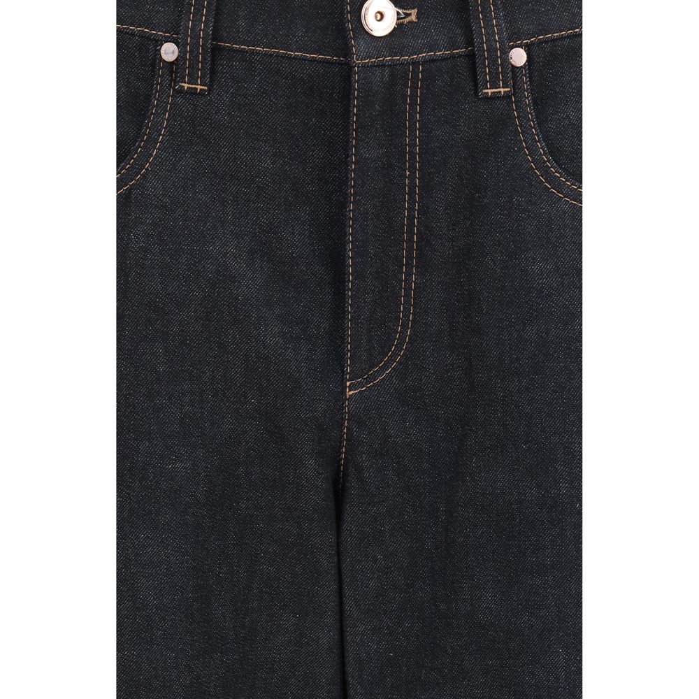 Brunello Cucinelli Women's Straight Leg Regular Fit Oversized Denim Cotton Jeans - Blue