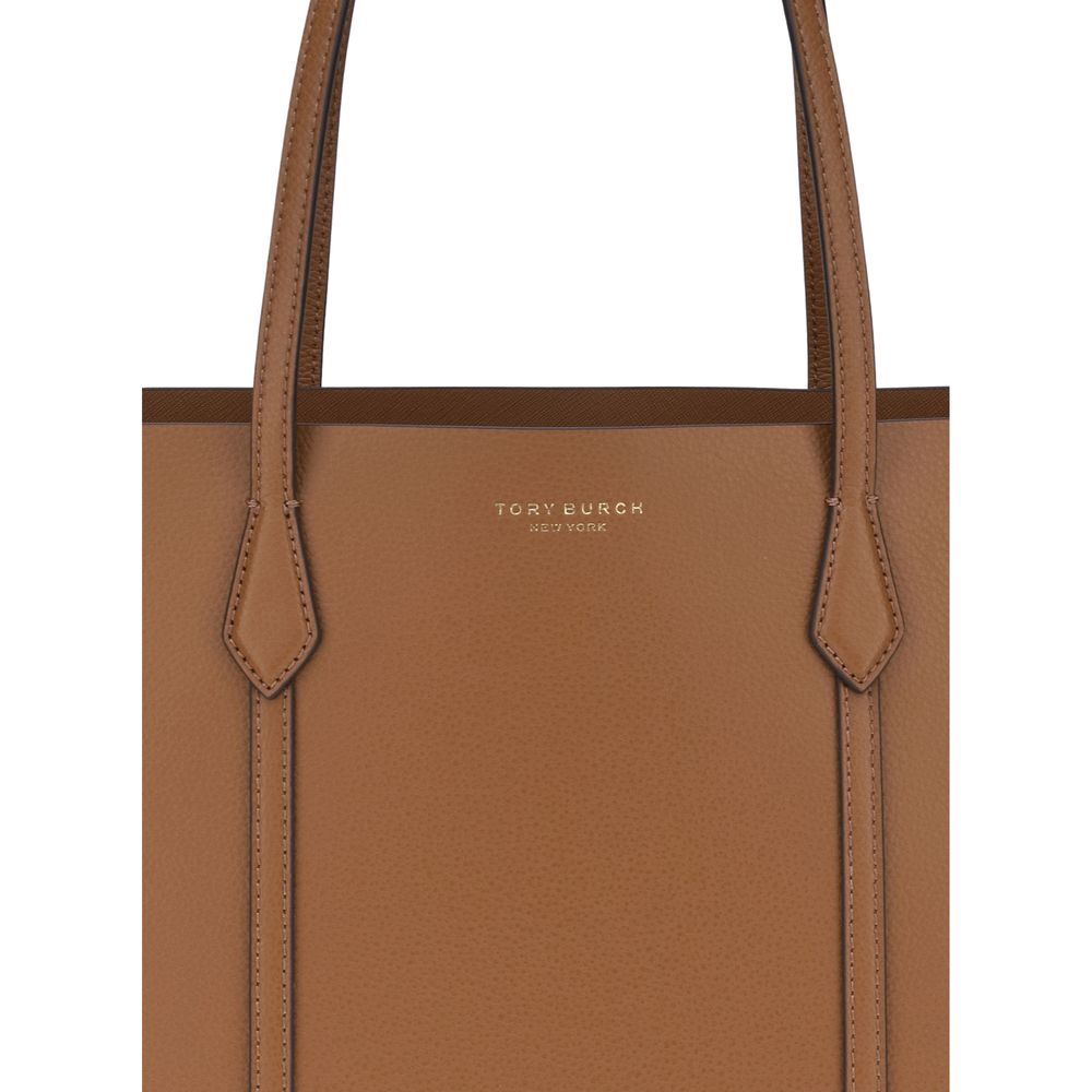 Small Tote Clutch Handbag by Tory Burch for women in bos taurus grained calf leather brown & gold features a contemporary silhouette, showcasing a secure , ample , and contemporary handle for a sophisticated look.
