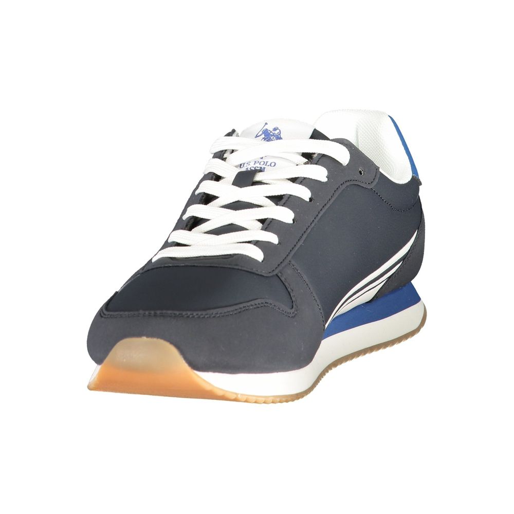Athletic Sneakers by U.S. POLO ASSN. for men in polyurethane blue, white, signature & print features an architectural silhouette from the Men's Athletic Polyurethane Sneakers collection, showcasing a architectural athletic style for a architectural look.