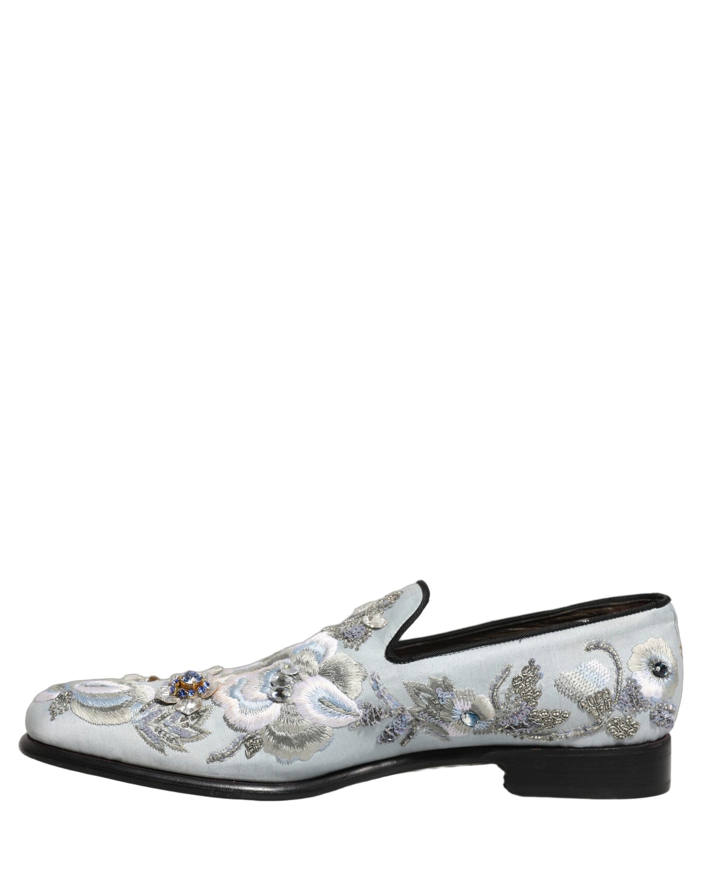 Dolce & Gabbana White Floral Embellished Men Loafers Shoes
