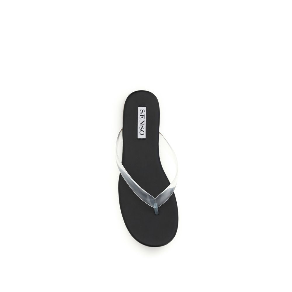 Flip-Flop Thong Sandals by Senso for women in leather & rubber black & transparent features an exquisite silhouette, showcasing the exquisite City Women's Leather & Rubber Flip-Flop Thong Sandals with a and .