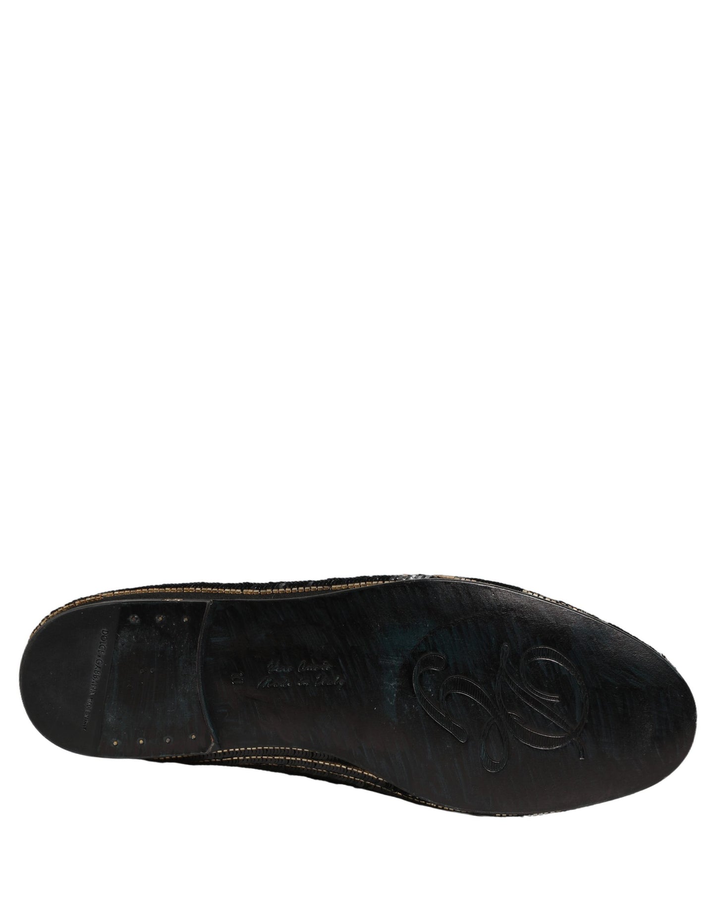 Dolce & Gabbana Black Gold Sequined Men Dress Loafers Shoes