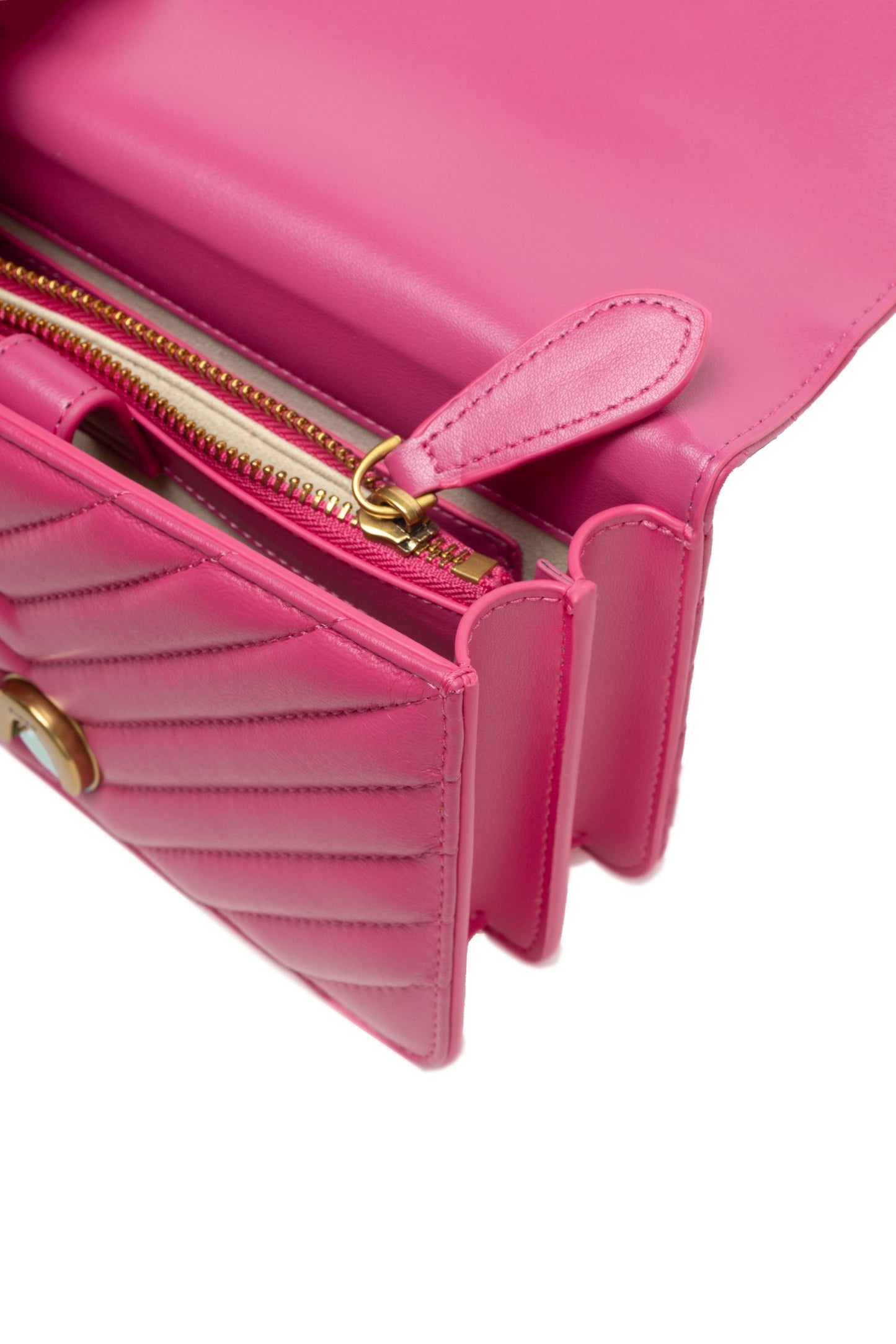 Shoulder Bag by PINKO for women in cotton & leather pink & chevron features a statuesque silhouette, showcasing a secure zipper & buckle and statuesque built-in-compartments with versatile shoulder-strap & adjustable-strap for a statuesque finish.
