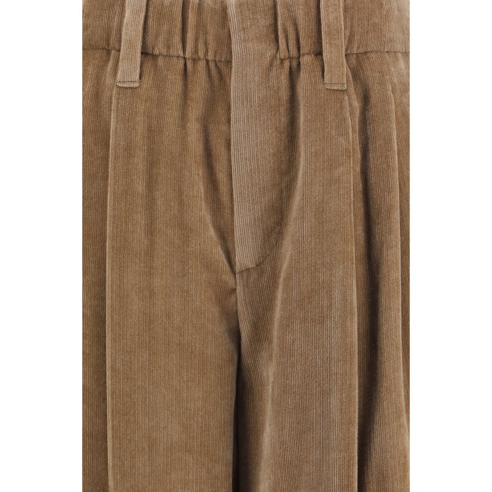 Casual Pants by Brunello Cucinelli for women in viscose cashmere & capra leather brown features a polished silhouette with a polished regular-fit, reaching a polished long and finished with a polished .