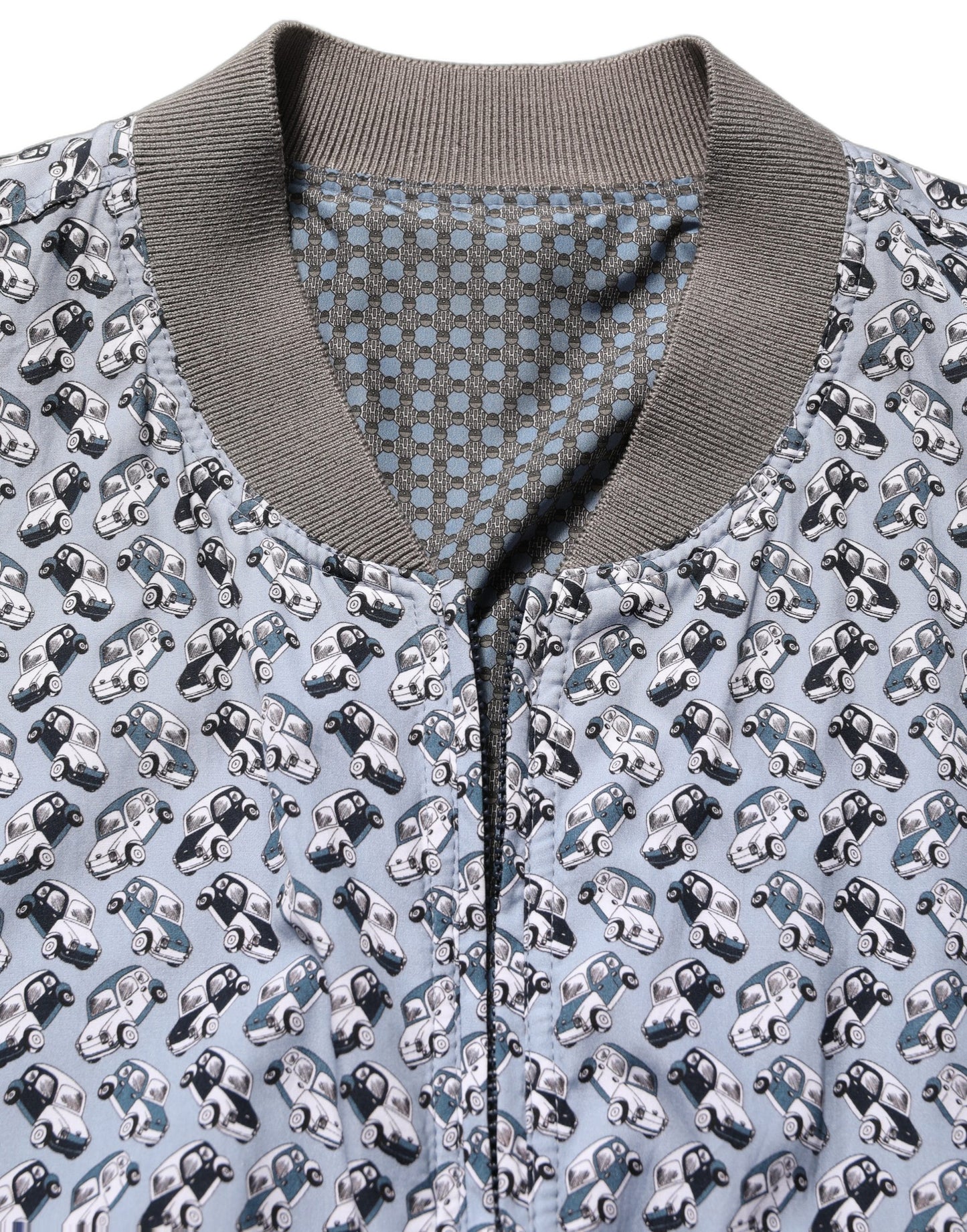 Dolce & Gabbana Light Blue Cotton Car Print Bomber Jacket