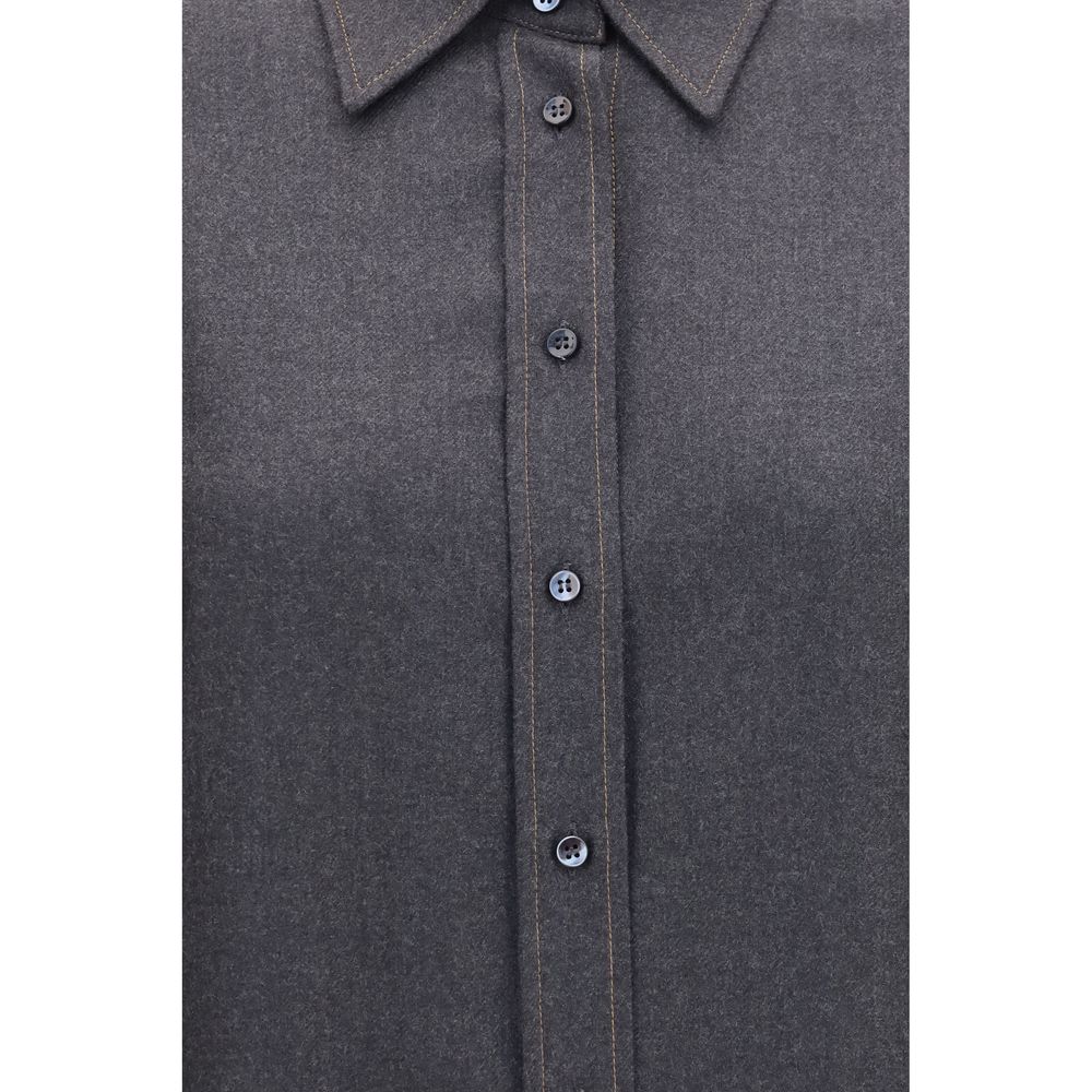 Dress Shirt by Brunello Cucinelli for women in merino virgin wool gray showcases a sleek silhouette, elegantly detailed with a sleek and for a sleek finish.