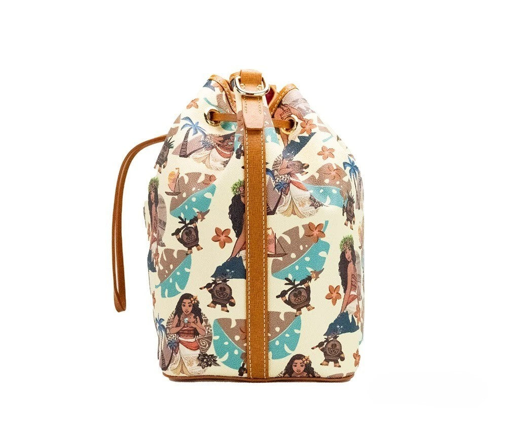 Medium Crossbody Bucket Handbag by Dooney & Bourke for women in cotton polyester canvas brown, gold & print showcases a versatile sophistication silhouette, featuring a secure zipper & drawstring, versatile sophistication , and versatile crossbody-strap, shoulder-strap, handle, adjustable-strap & detachable-strap for a versatile sophistication finish.