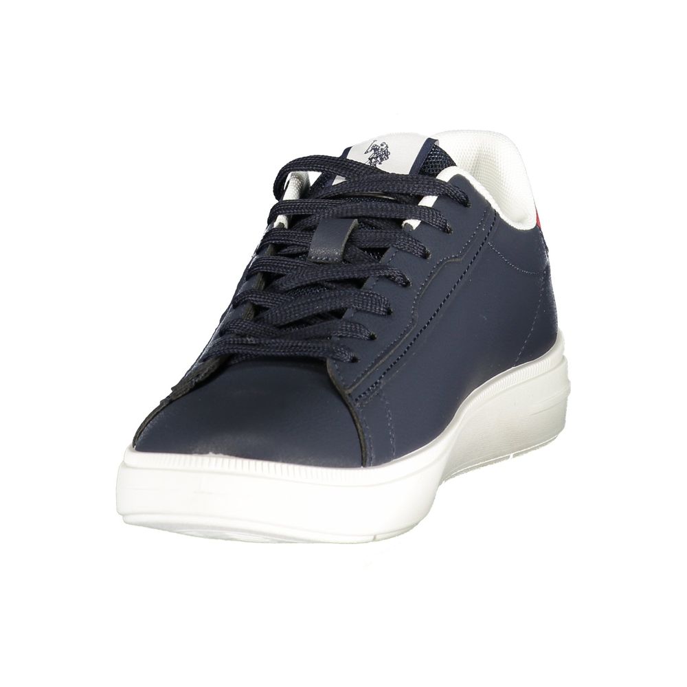 Athletic Sneakers by U.S. POLO ASSN. for men in polyester & polyurethane blue, red & print features an architectural silhouette, showcasing the premium athletic style of the Men's Athletic Polyester & Polyurethane Sneakers with an architectural finish.
