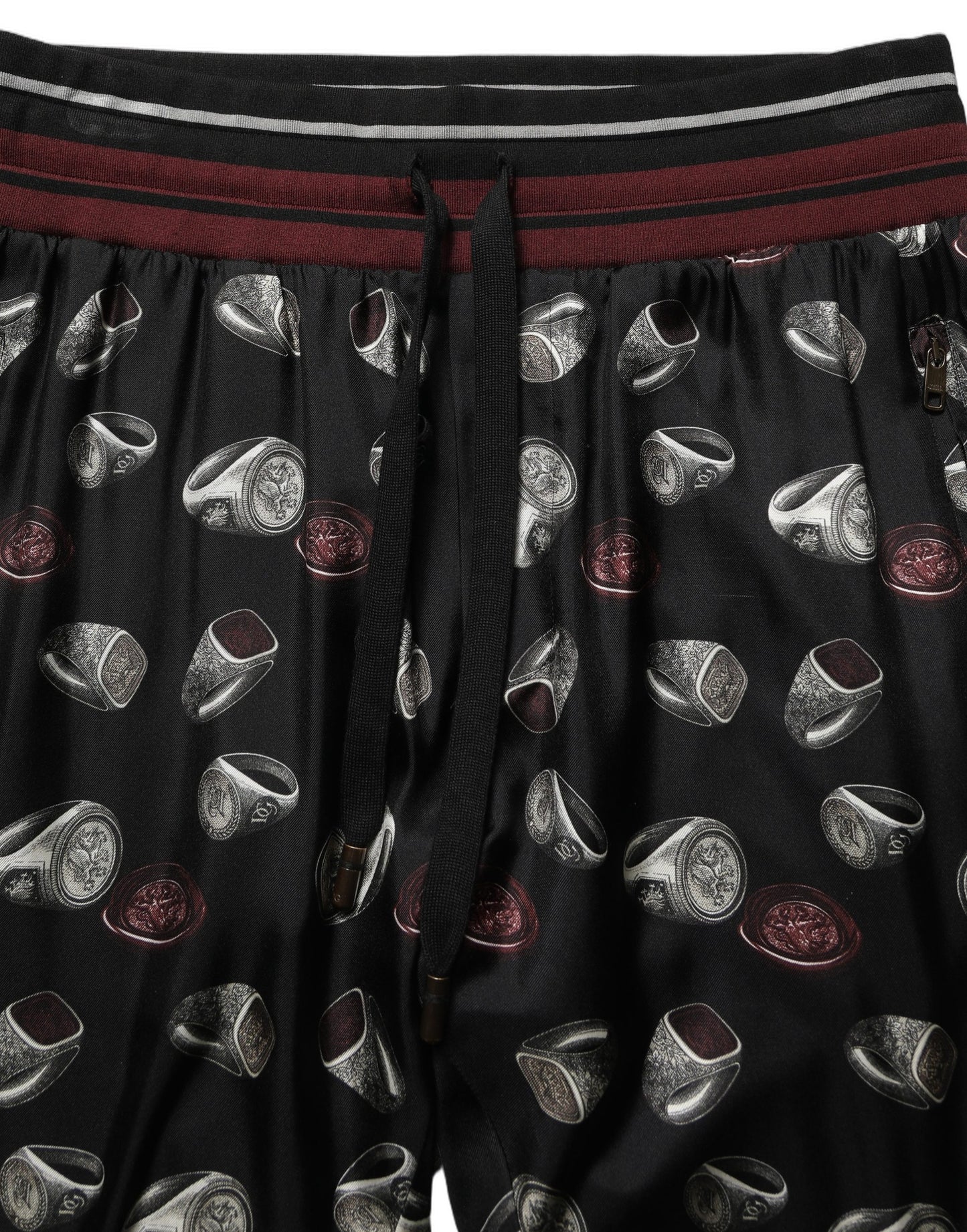Dolce & Gabbana Pants Black Ring Print Silk Jogging Trousers