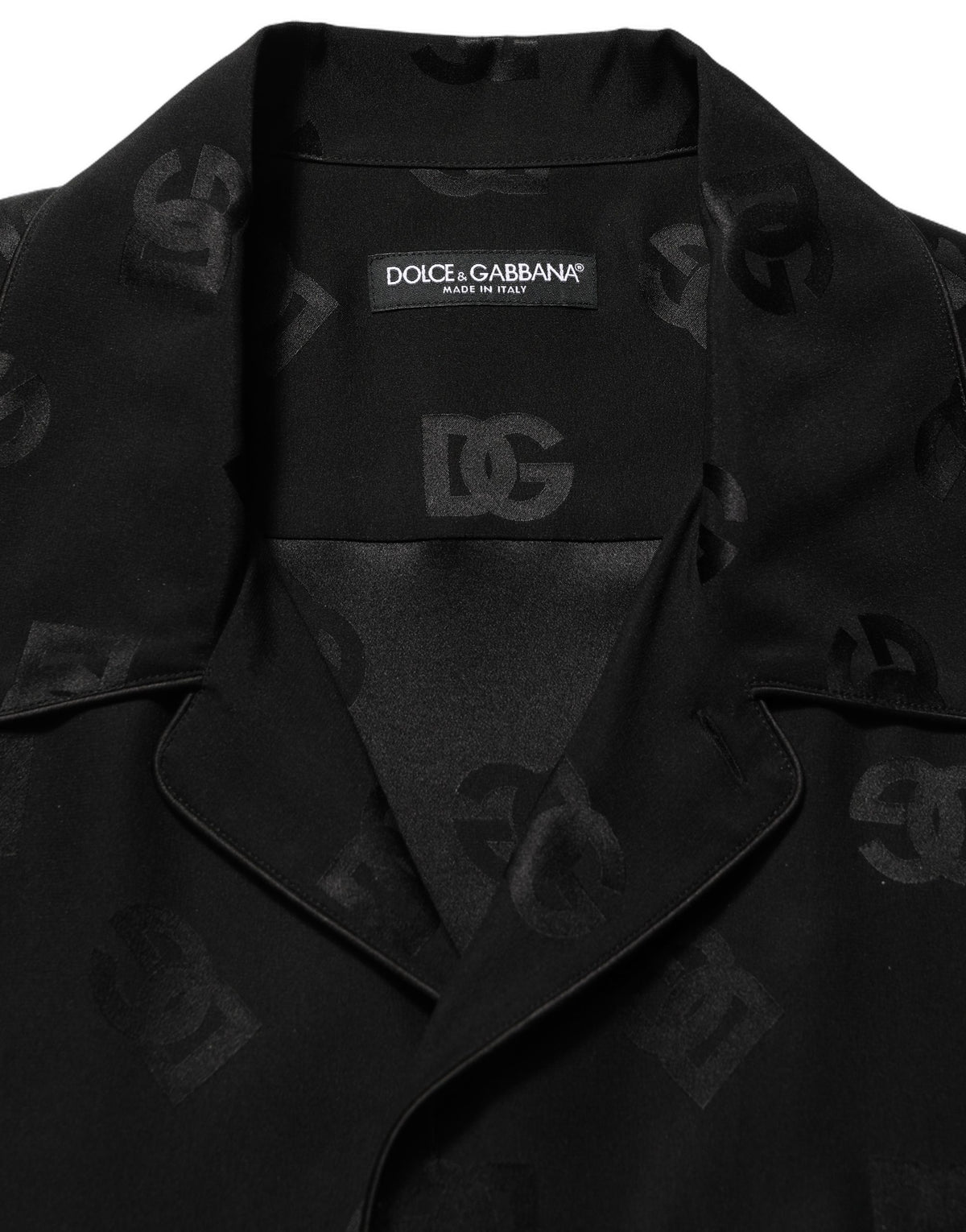 Dolce & Gabbana Men's Regular Fit Short-Sleeve Silk Shirt - Black Patterned Monogram