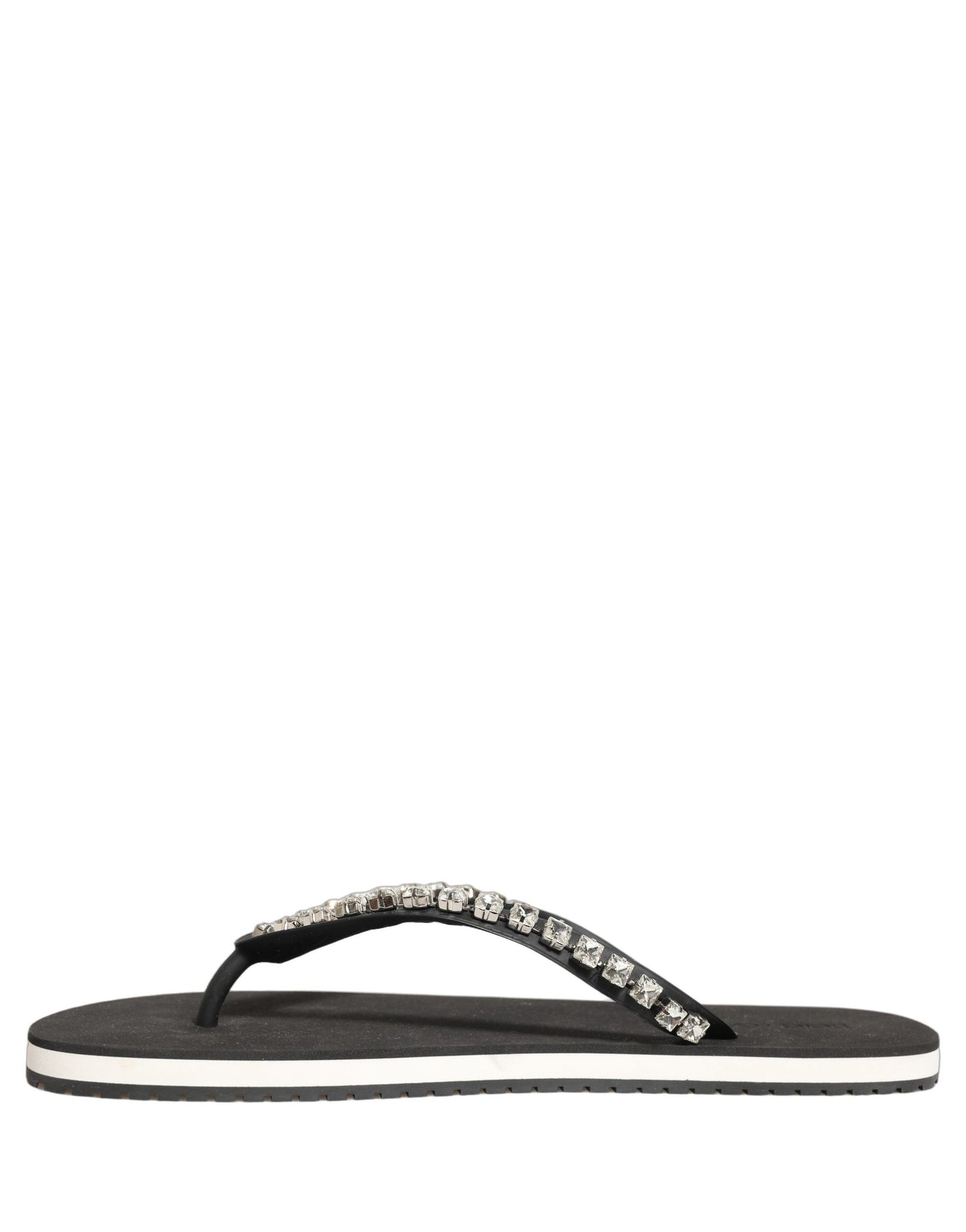 Dolce & Gabbana Black Embellished Rubber Flip Flops Men Shoes