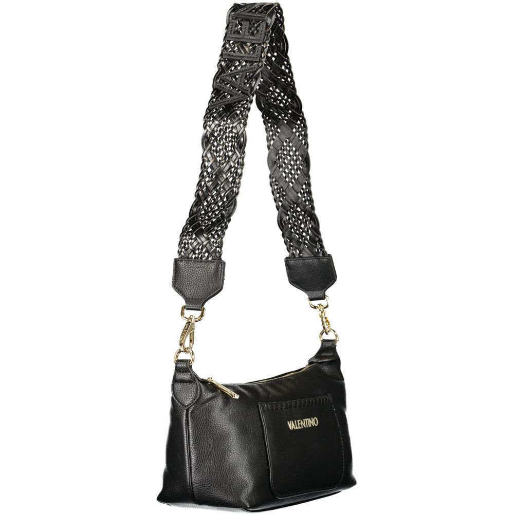 This Handbag by Mario Valentino for women in polyurethane and black & signature presents a sculptural silhouette featuring a secure zipper, ample external-pockets & internal-pockets, and versatile adjustable-strap & handle for a sculptural finish.