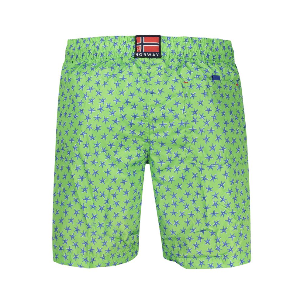 Swim Shorts by Norway 1963 for men in polyester and blue, green & print showcases a sinuous silhouette, expertly cut for a sinuous fit as part of the Men's Polyester Swim Shorts collection.