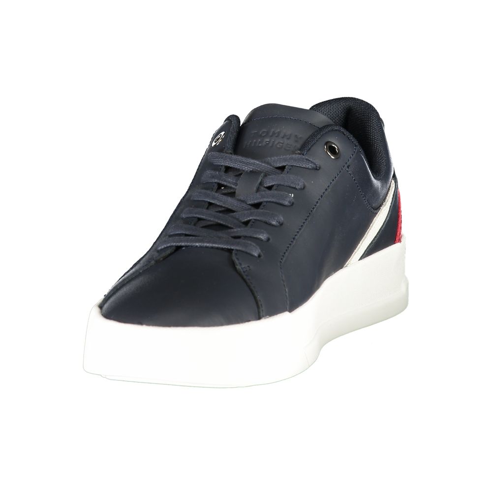 Athletic Sneakers by Tommy Hilfiger for men in polyester blue, red, white & print features an stately silhouette, showcasing the signature athletic style of the Men's Athletic Polyester Sneakers collection with a truly stately finish.