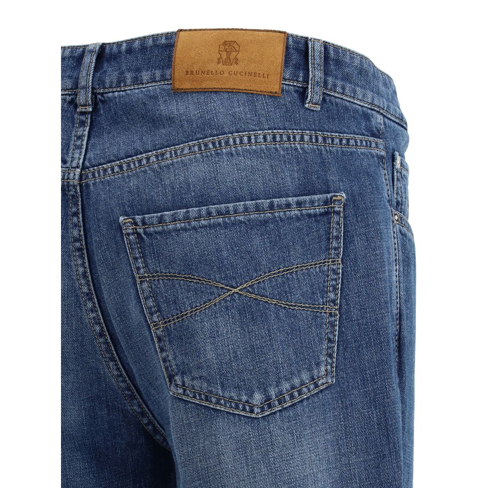 Jeans by Brunello Cucinelli for men in cotton denim blue & signature features an refined tailoring silhouette, showcasing a premium straight-leg & regular-fit with a and long cut for a refined tailoring look.