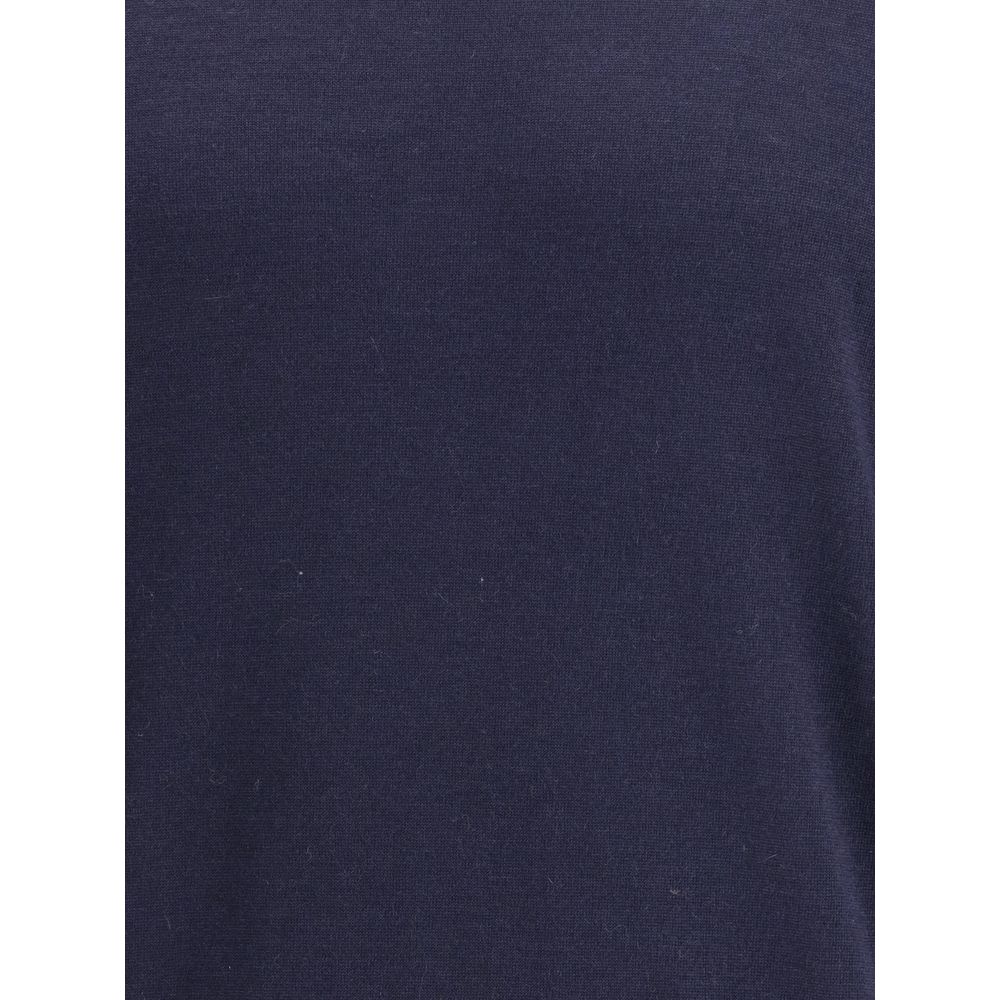 Sweater by Brunello Cucinelli for men in wool & capra leather blue showcases a downtown chic silhouette, artfully finished with a downtown chic turtle neckline and for a sophisticated, high-end look.