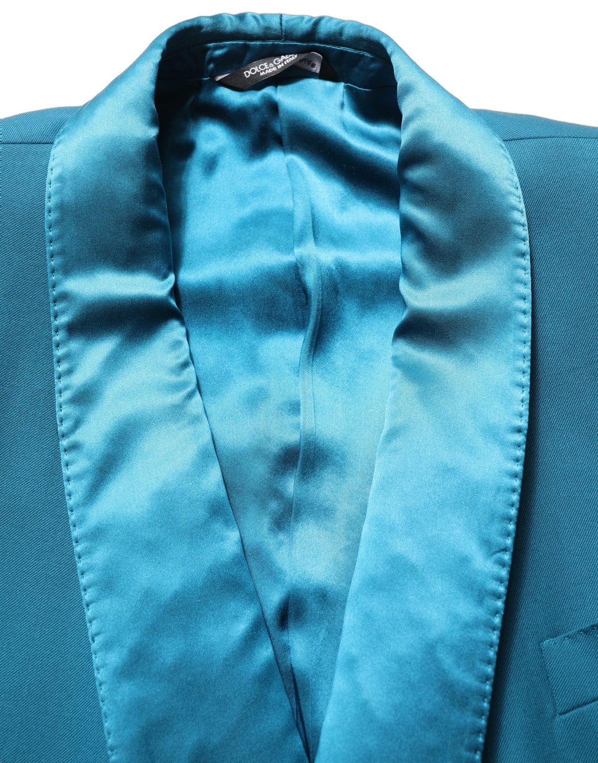 Dolce & Gabbana Men's Double Breasted Wool & Silk Satin Blazer - Blue Teal