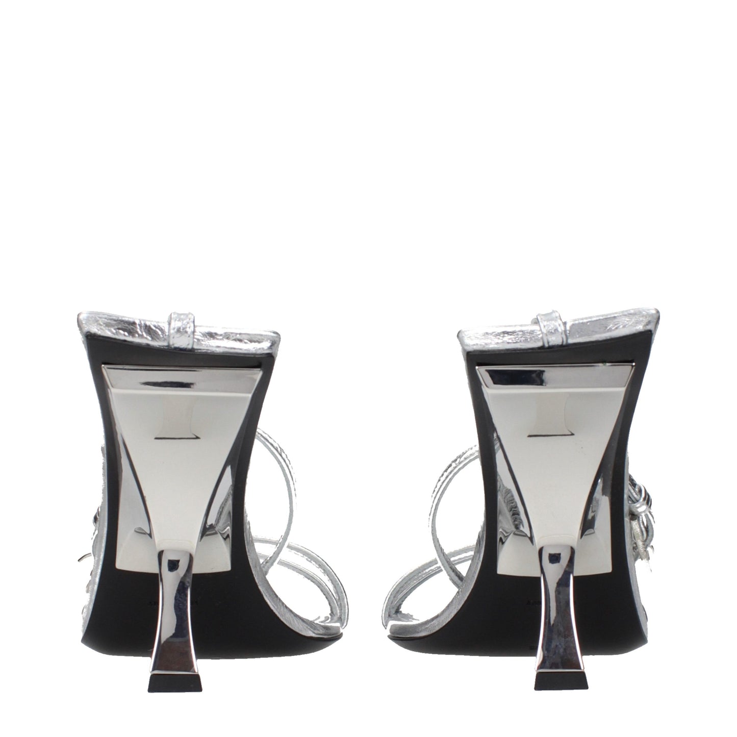 Stiletto Sandals by The Attico for women in leather gray & silver features an statuesque Women's Leather Stiletto Sandals silhouette with a refined stiletto and elegant .