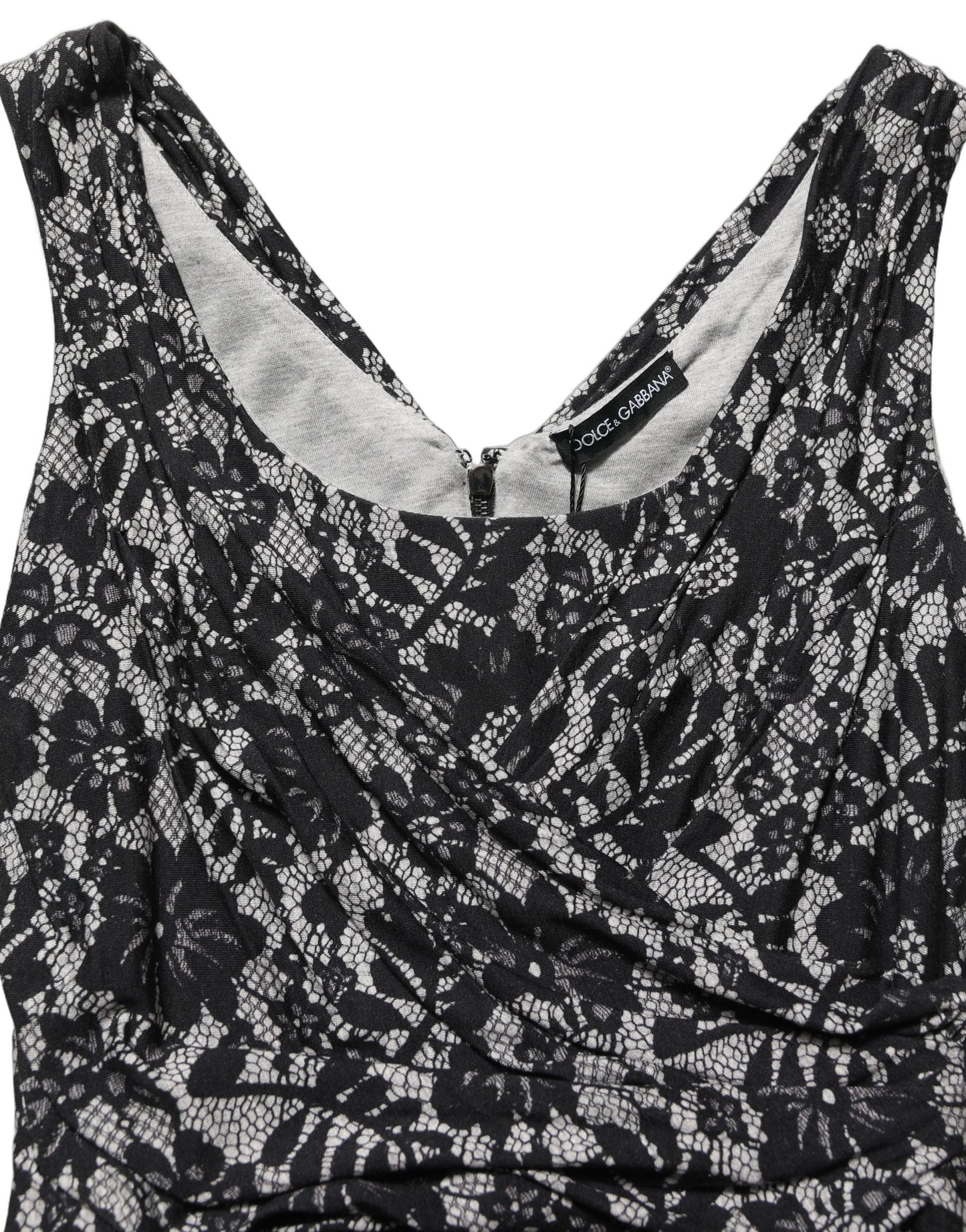 Dolce & Gabbana Black White Floral Lace Sleeveless Midi Dress