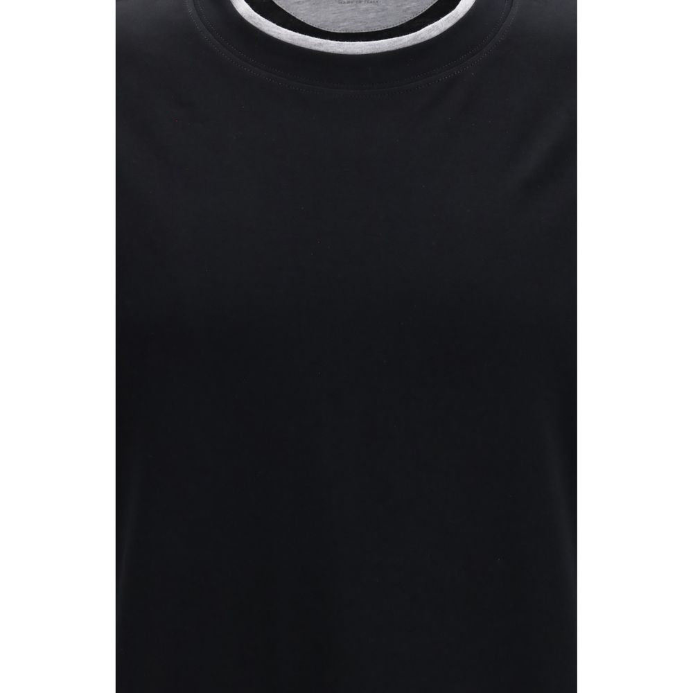 T-Shirt by Brunello Cucinelli for men in cotton black & patterned features an on trend silhouette, perfectly showcasing a on trend and for an elevated aesthetic.