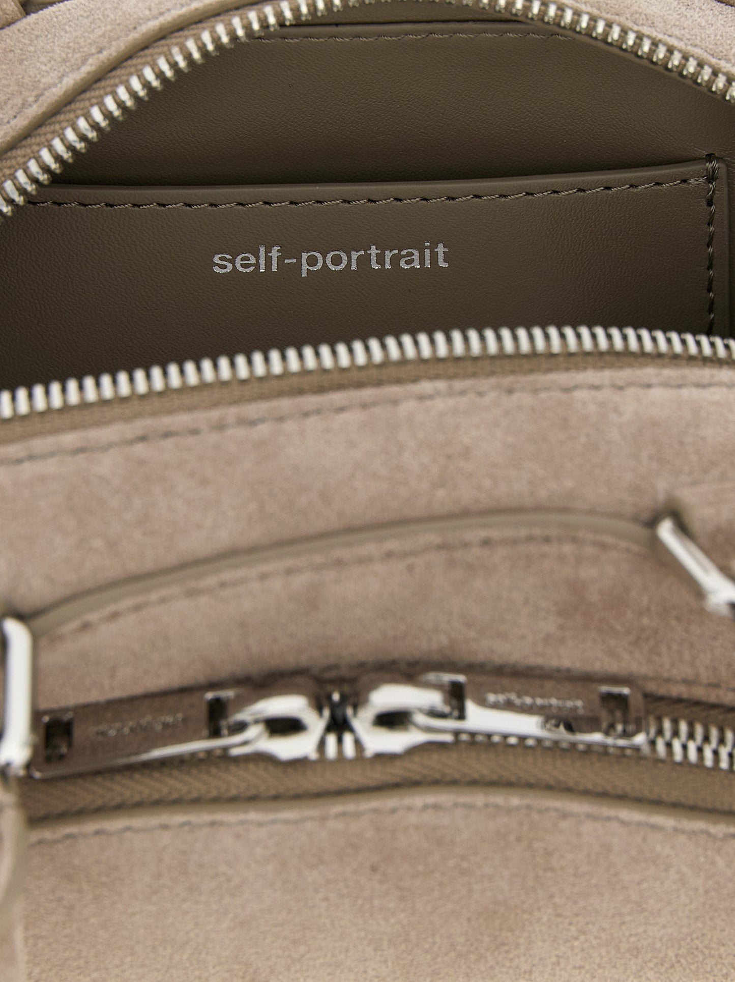Mini Shoulder Bag by Self-Portrait for women in lamb leather gray features a stately silhouette, showcasing a secure zipper, ample , and stately shoulder-strap & handle for a stately finish.