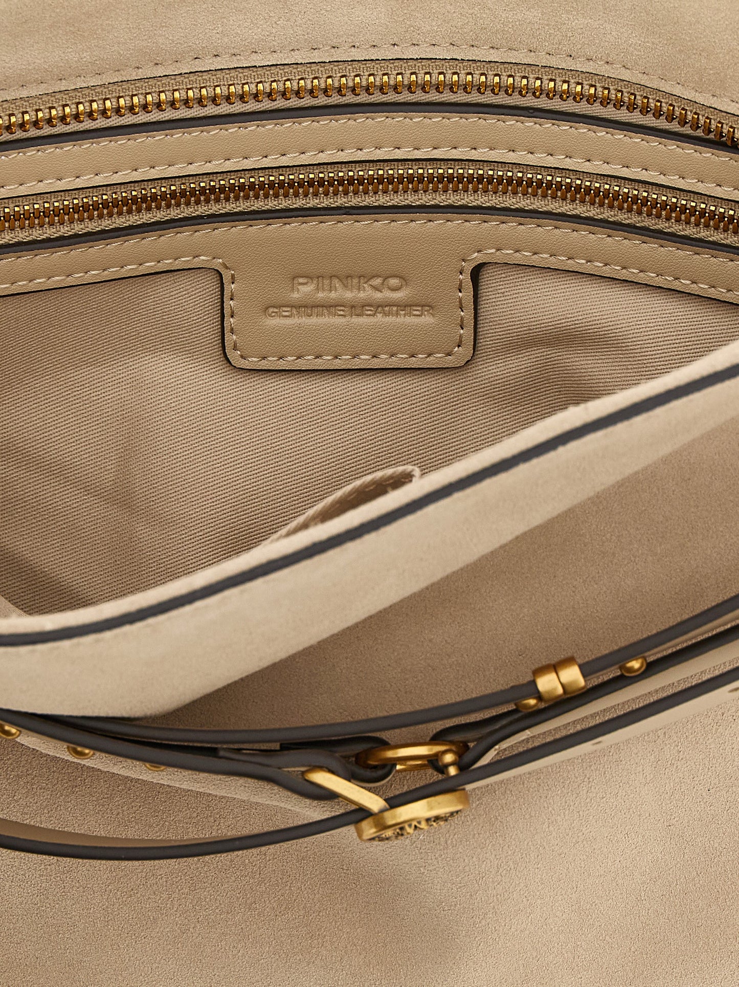 Shoulder Bag by PINKO for women in leather beige features a statuesque silhouette, showcasing a secure zipper and statuesque with versatile shoulder-strap, adjustable-strap, belt-strap & handle for a statuesque finish.