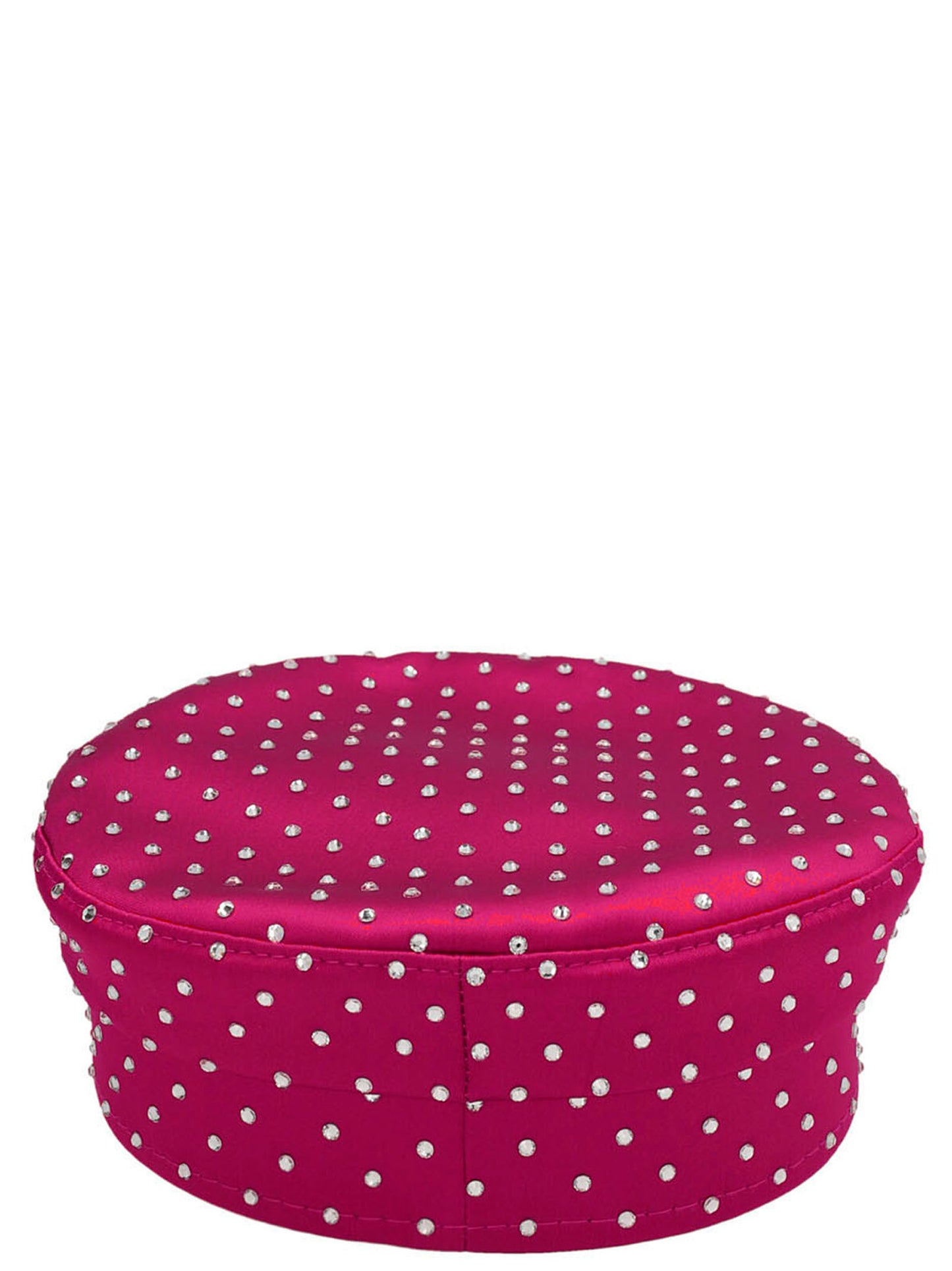Hat by RUSLAN BAGINSKIY for women in satin & crystal fuchsia showcases a refined silhouette, artfully capturing the essence of the refined Satin & Crystal Hat design for a sophisticated look.