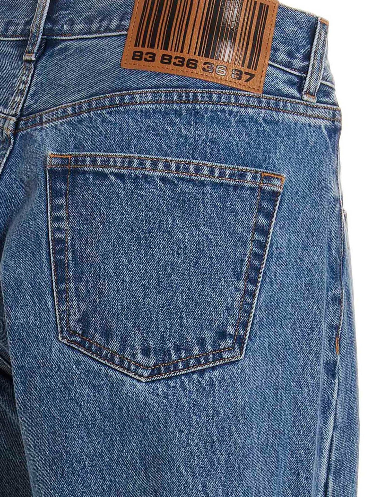 Jeans by VTMNTS for men in denim cotton blue features a polished silhouette with a polished straight-leg, relaxed-fit & oversized, reaching a polished long and finished with a polished .